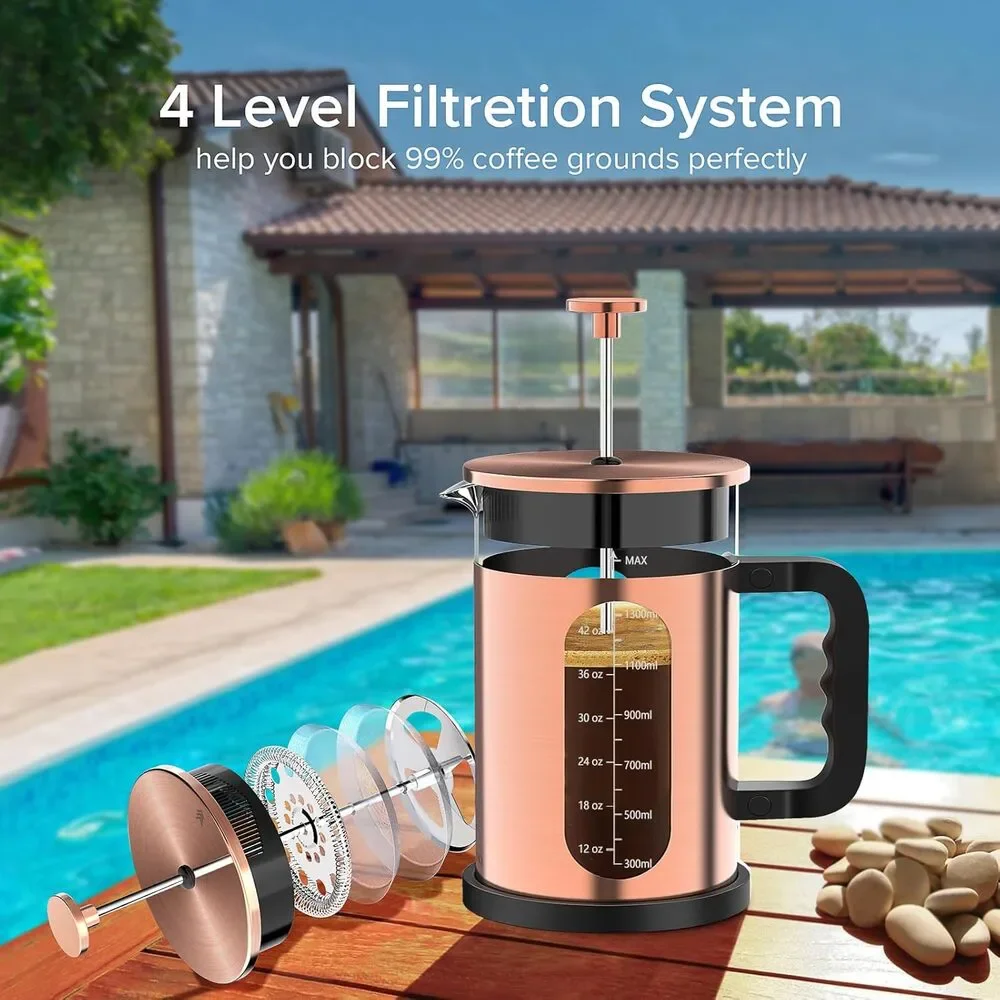 BRAND NEW ~ Stainless Steel French Press Coffee Maker Borosilicate Glass Press